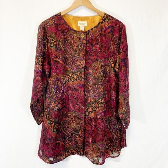 Victoria's Secret Gold Label Semi Sheer Paisley Print Button Down Top Si… - Picture 1 of 11